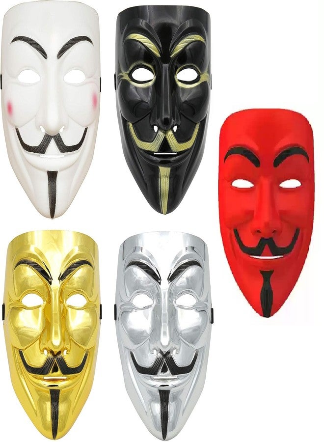 ASBK Multi Color Plastic Cyberpunk Hacker Halloween Christmas and Event Theme party/Cosplay Mask (Pack of 5 All Color) - Image 1